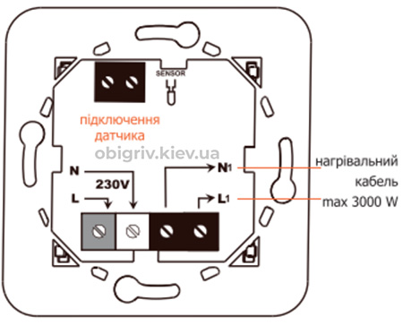Схема підключення терморегулятору до теплої підлоги та мережі 220В