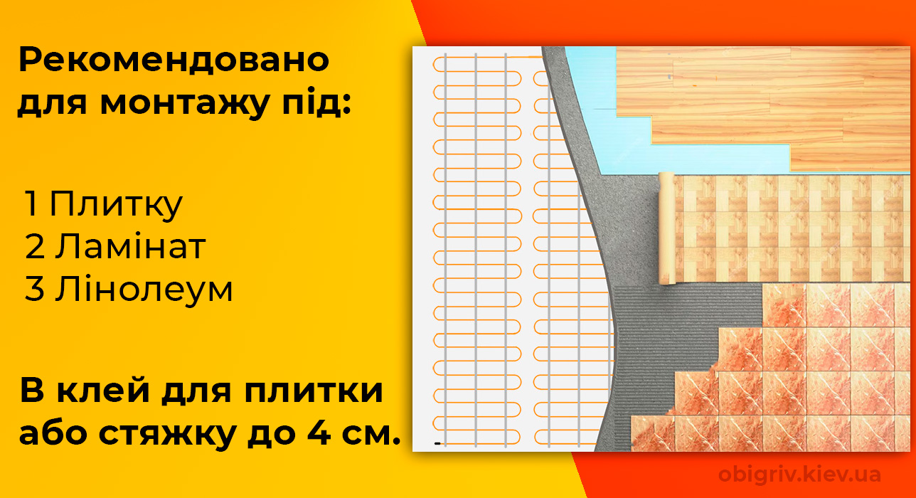 Тепла підлога GrayHot використання під плитку